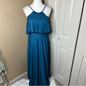 Azazie Blue Ruffled Tiered Maxi Dress